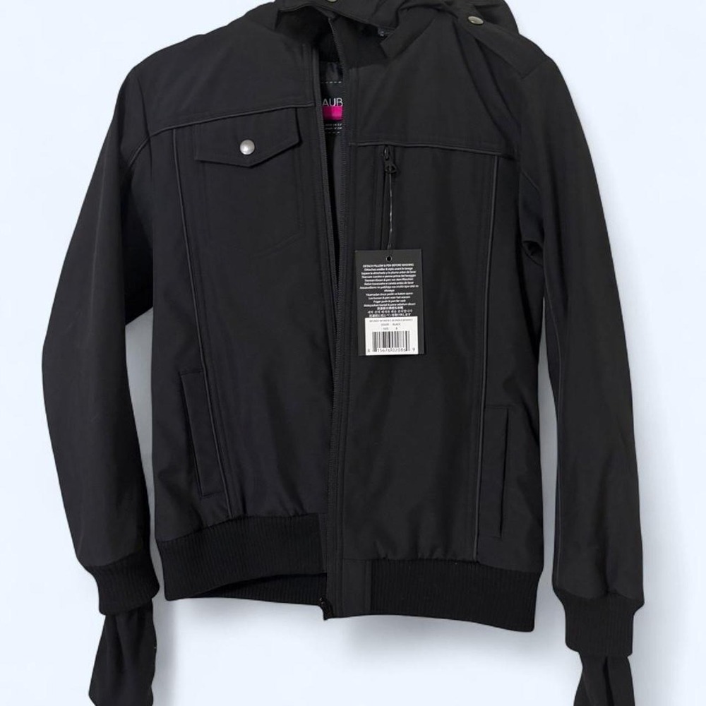 Baubax black bomber jacket with hood, zip-up, and pockets #bomber #outerwear